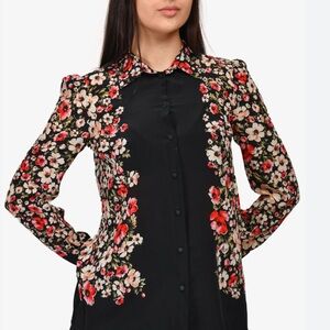 Dolce & Gabbana 40 Floral Black Button-Up Blouse